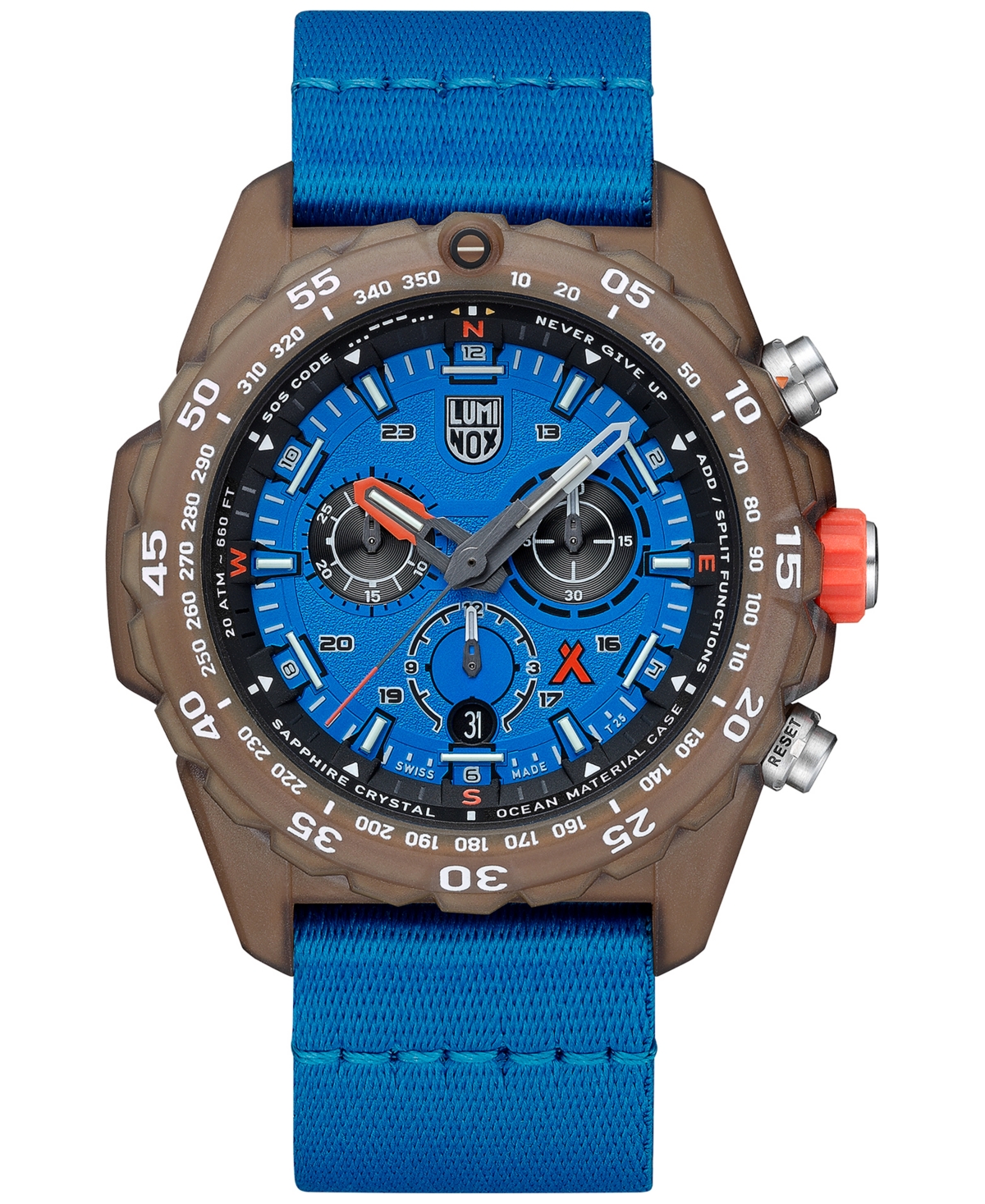 Luminox Men's Swiss Chronograph Bear Grylls Survival Eco Master Series Blue Strap Watch 45mm In No Color