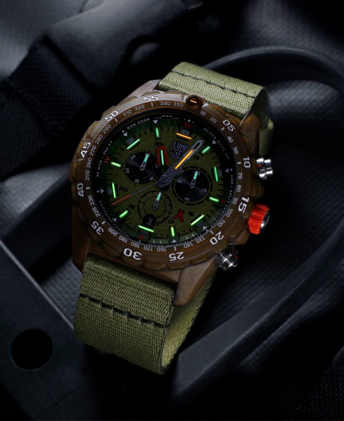 Shop Luminox Men's Swiss Chronograph Bear Grylls Survival Eco Master Series Olive Strap Watch 45mm In No Color