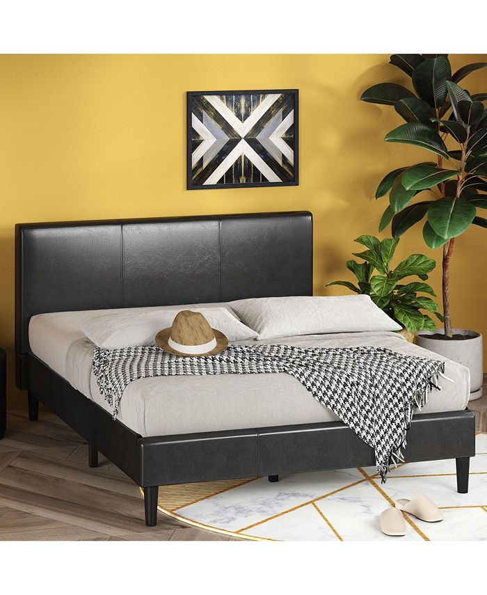 Zinus Jade Faux Leather Upholstered Platform Bed / Wood Slat Support