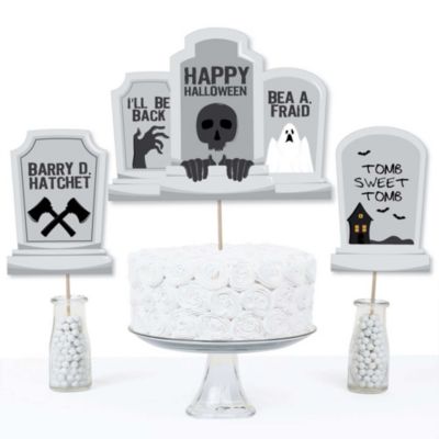 Halloween Tombstone Cupcake Toppers - 48 Pcs With Mini Shovel Spoons, Graveyard Party Decor