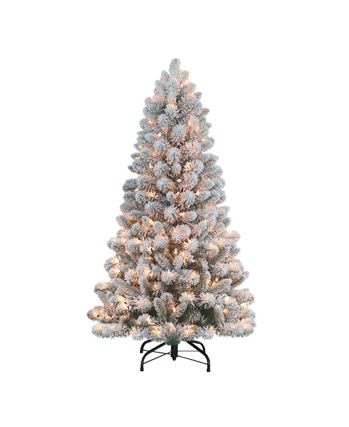 Puleo Pre Lit Flocked Virginia Pine Artificial Christmas Tree With 200