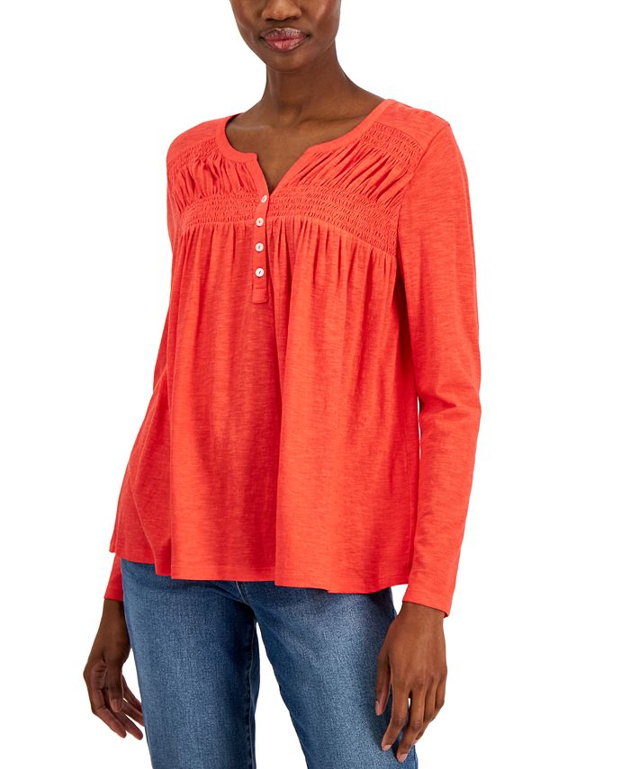 Style & Co Women's Smocked Knit Top, Created for Macy's & Reviews ...