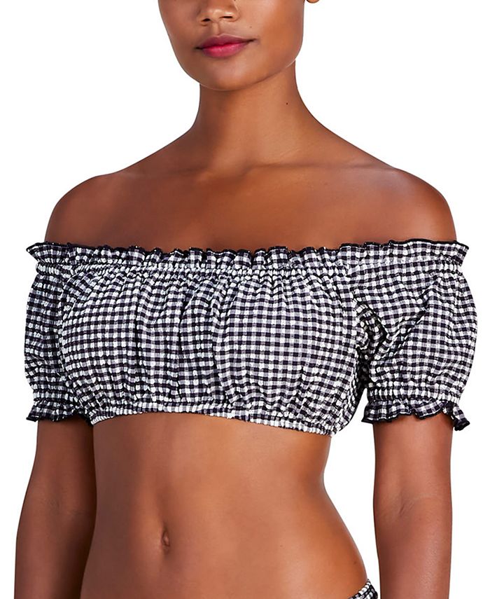 kate spade new york Women's Off-The-Shoulder Check-Print Bikini Top &  Reviews - Swimsuits & Cover-Ups - Women - Macy's