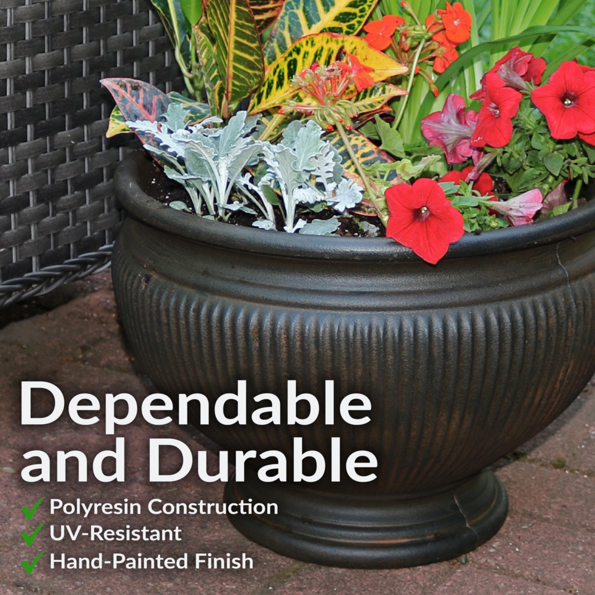 Sunnydaze Decor Elizabeth Ribbed Urn Polyresin Planter - Rust - Set of 2