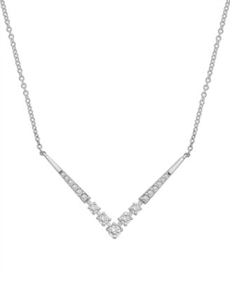 Macy's - Diamond "V" Fancy Collar Necklace (1/4 ct. t.w.) in Platinum, 16" + 2" extender