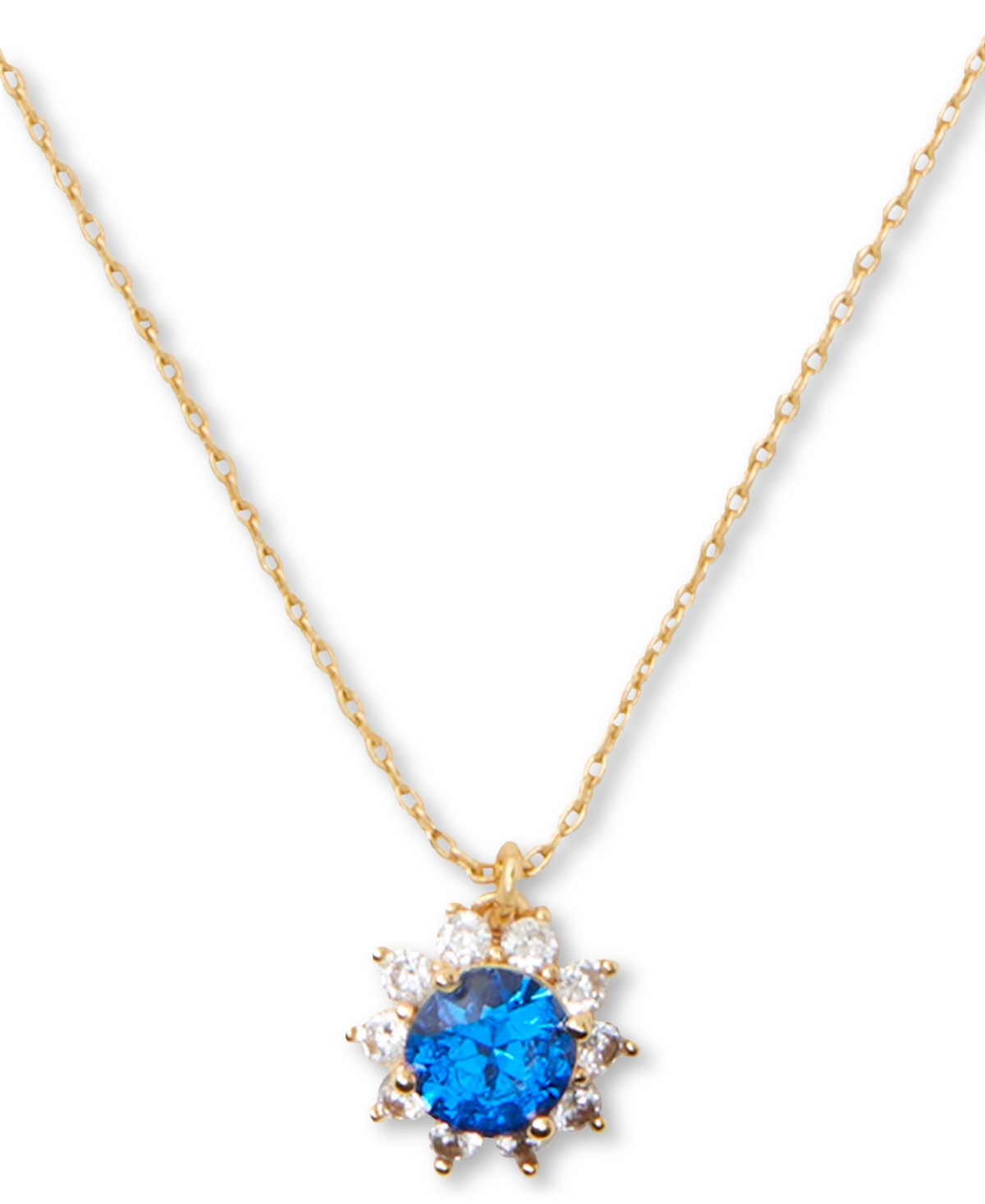 Kate Spade Gold-tone Cubic Zirconia Halo Pendant Necklace, 16" + 3" Extender In .sapphire