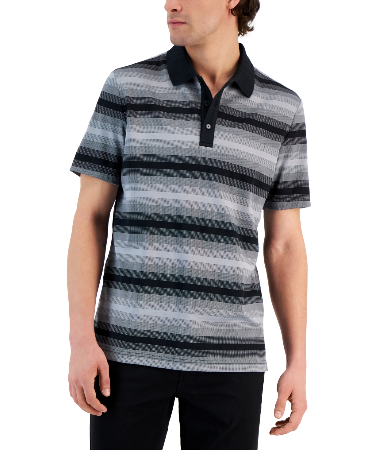 Alfani Men's Regular-fit Supima Knit Interlock Striped Polo Shirt, Created For Macy's In Black