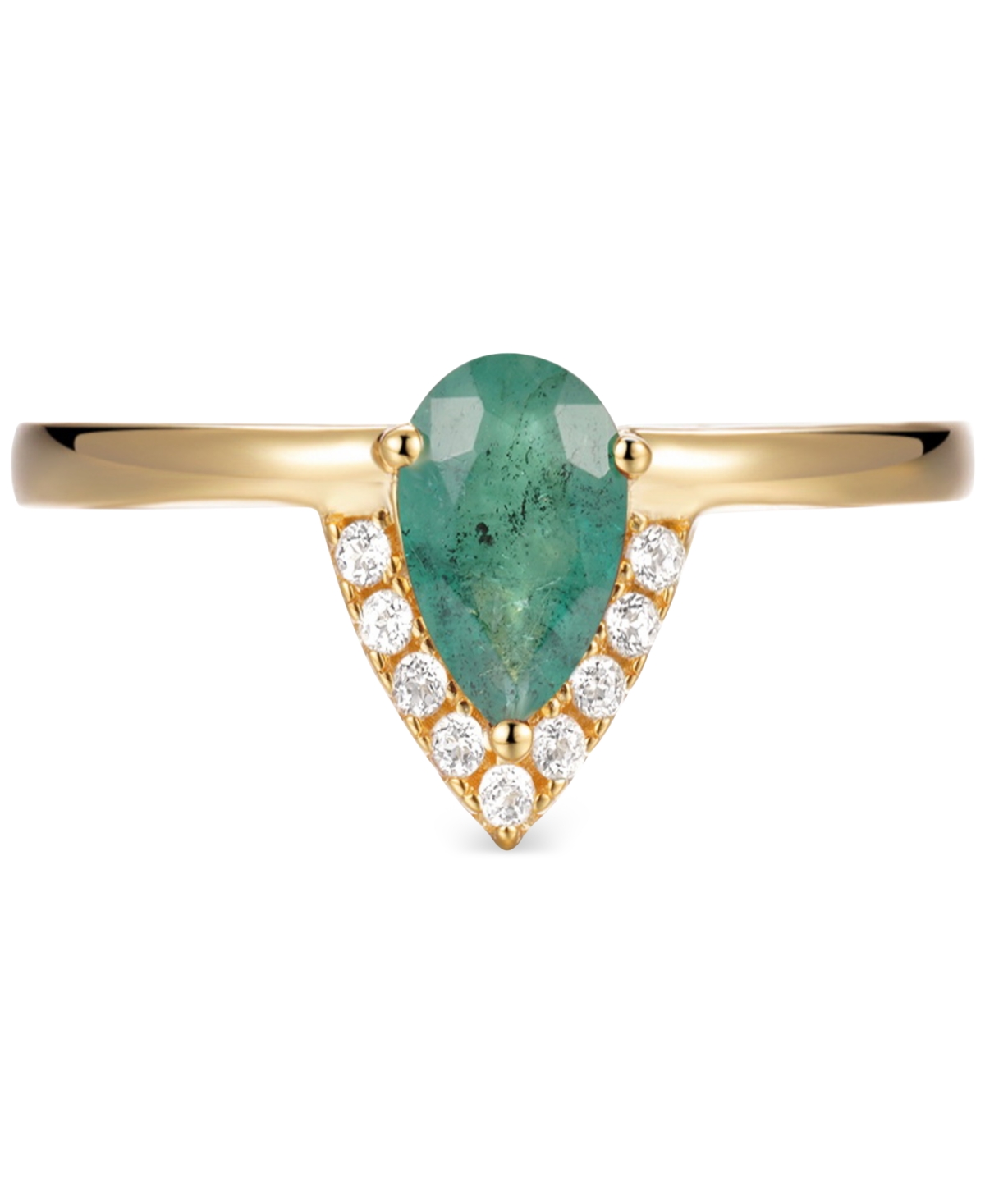 2-Pc. Set(5/8 ct. t.w.) & White Topaz (1/20 ct. t.w.) V Halo Ring & Fitted Band in Gold-Plated Sterling Silver (Also in Aquamarine & Opal)