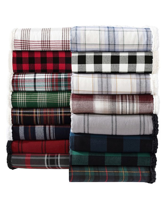 Eddie Bauer Mountain Tartan Cotton Yarn Dye Flannel Reversible Throw