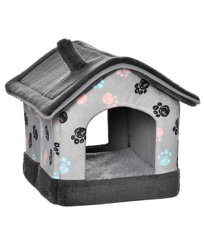 PawHut Heated Cat House Indoor Covered indoor Foldable Pet Dog Bed Heat