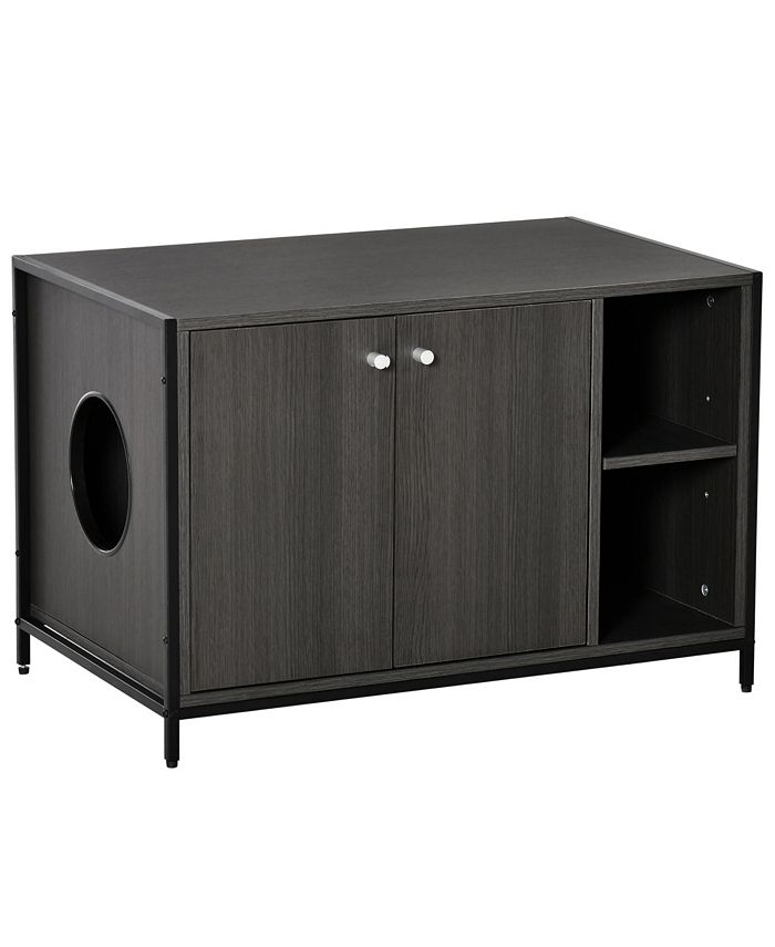 PawHut Pet Cat Litter Box w/ Easyentry Wide Surface Adjustable Shelves