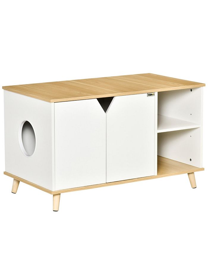 PawHut Pet Cat Litter Box w/ Easyentry Wide Surface Adjustable Shelves