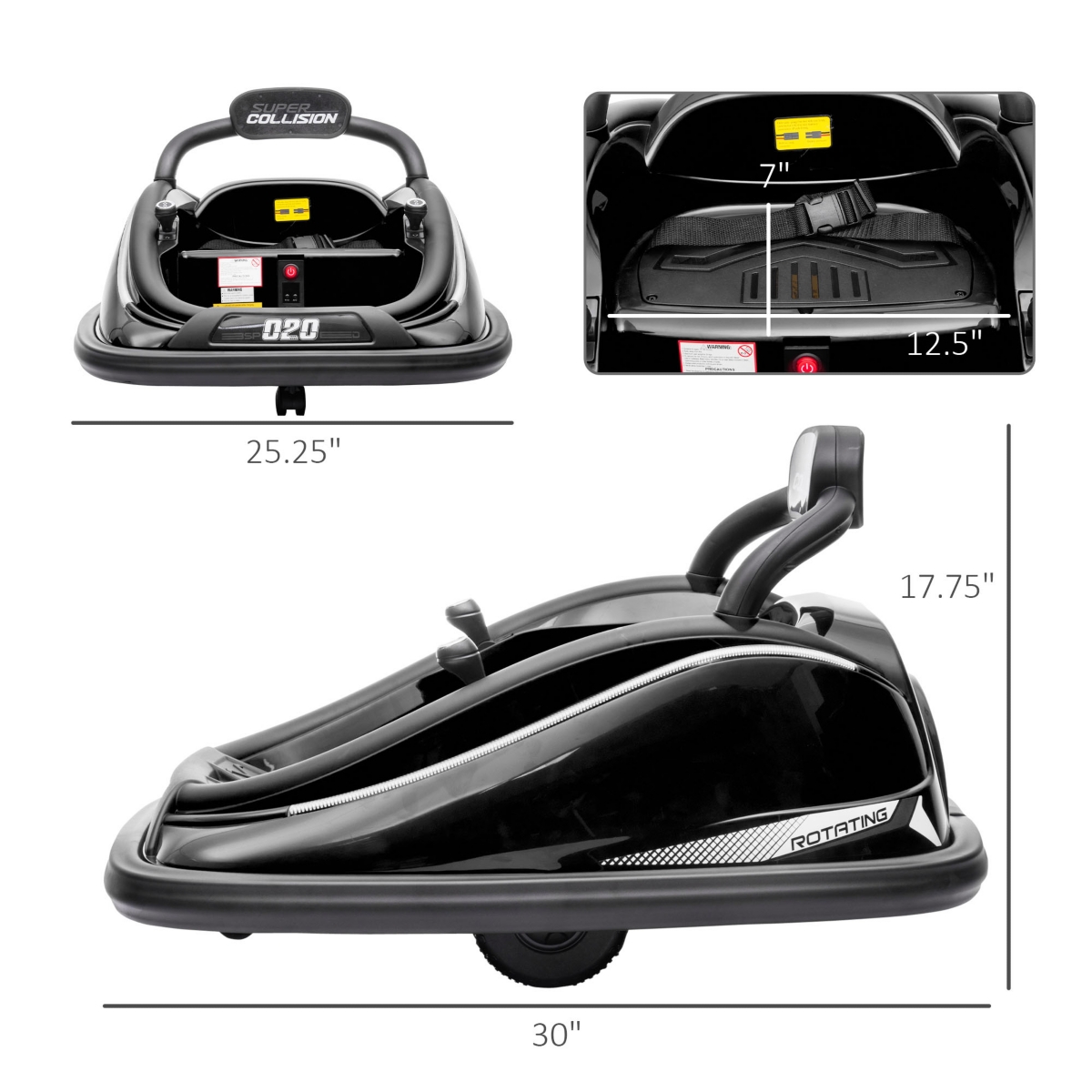 Aosom 12V Kids Bumper Car Twins Motor, w/Remote Control Light 360° Rotation