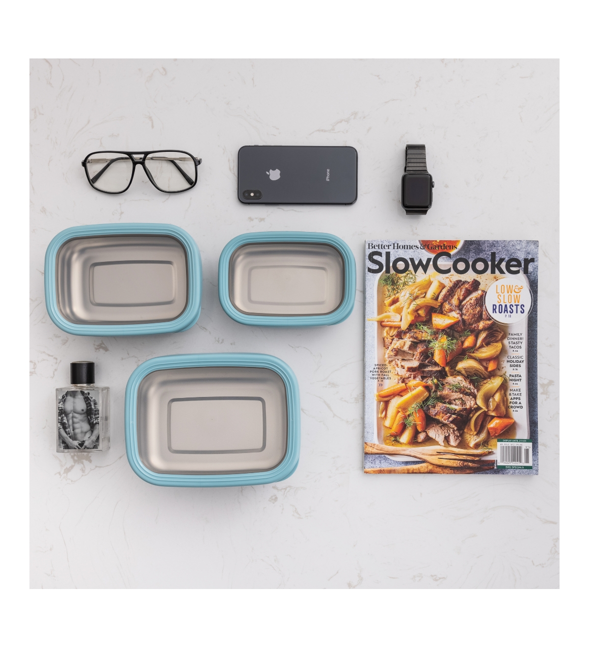 Lille Home Stainless Steel Food Containers, Set of 3, 470ML, 900ML,1.4L,- Dark Blue