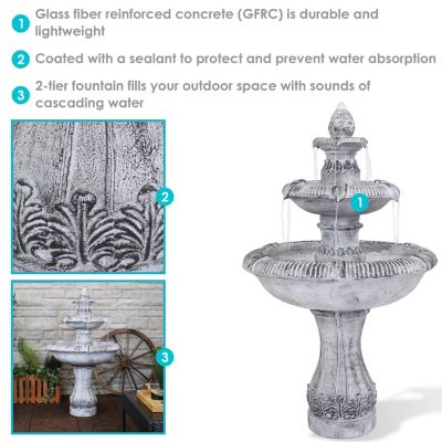45-Inch 3-Tier Mediterranean Outdoor Water Fountain - Glass Fiber Reinforced Concrete Construction - Gray