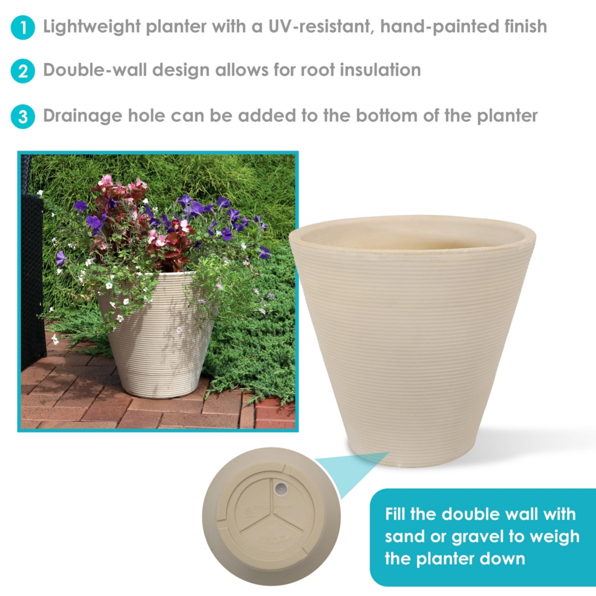 Sunnydaze Decor Walter Polyresin Planter with Uv-Resistance - Beige