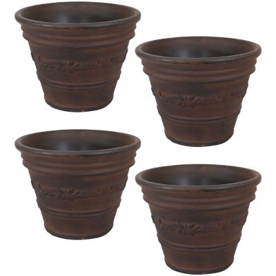 Indoor/Outdoor Patio, Garden, or Porch Weather-Resistant Double-Walled Laurel Flower Pot Planter - 13" - Rust Finish