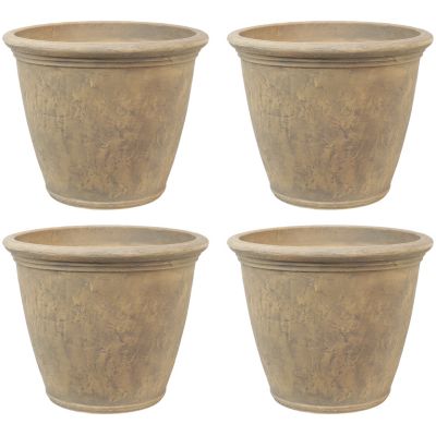 Anjelica 24" Double-Walled Polyresin Outdoor Planter with UV-Resistant Beige Finish - Set of 4