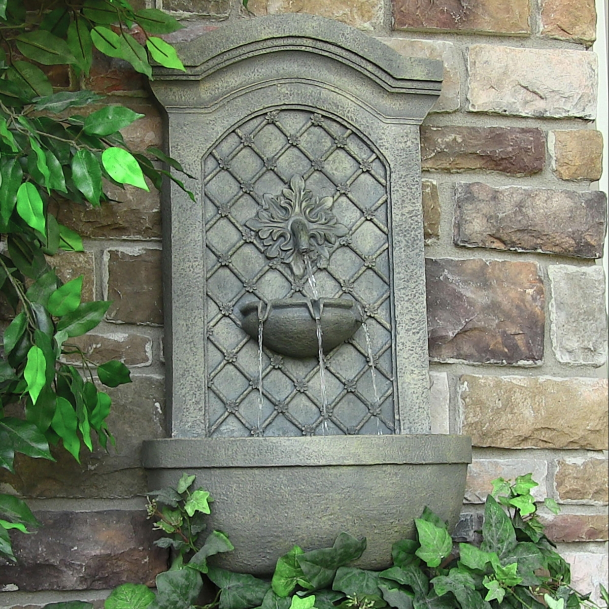 Sunnydaze Decor Rosette 31-Inch Polystone Outdoor Solar Wall Fountain - French Limestone Finish