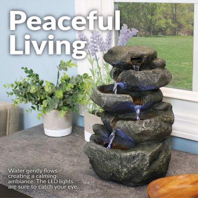 Indoor Home Decorative Relaxing Stacked Rocks Tabletop Water Fountain with LED Lights - 10"