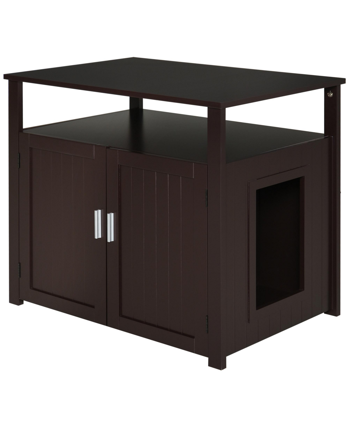 Tabletop Side Table Cat Box Fixture w/ Magnetic Closing Door, Brown - Brown