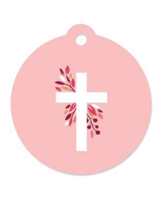 First Communion Pink Elegant Cross Table Toppers - Set Of 15 Centerpiece Sticks For Girl Religious Party Decor