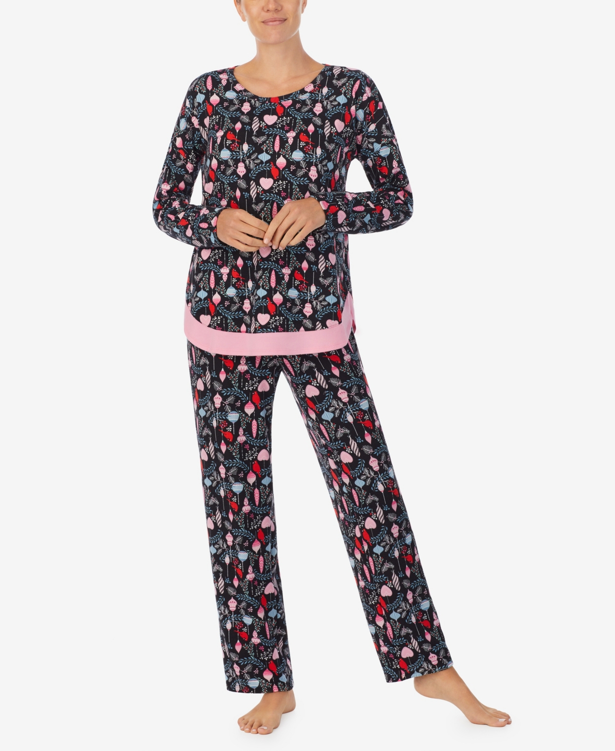 Shop Ellen Tracy Women's Long Sleeve Crew Neck Pajamas Set In Holiday Ornaments