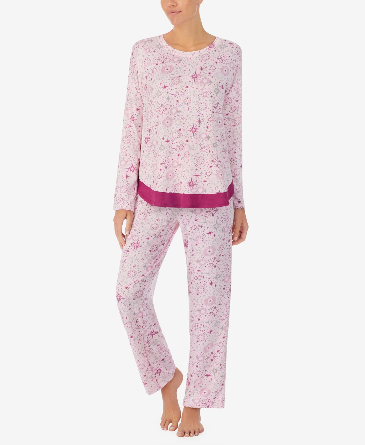 Shop Ellen Tracy Women's Long Sleeve Crew Neck Pajamas Set In Pink Heart