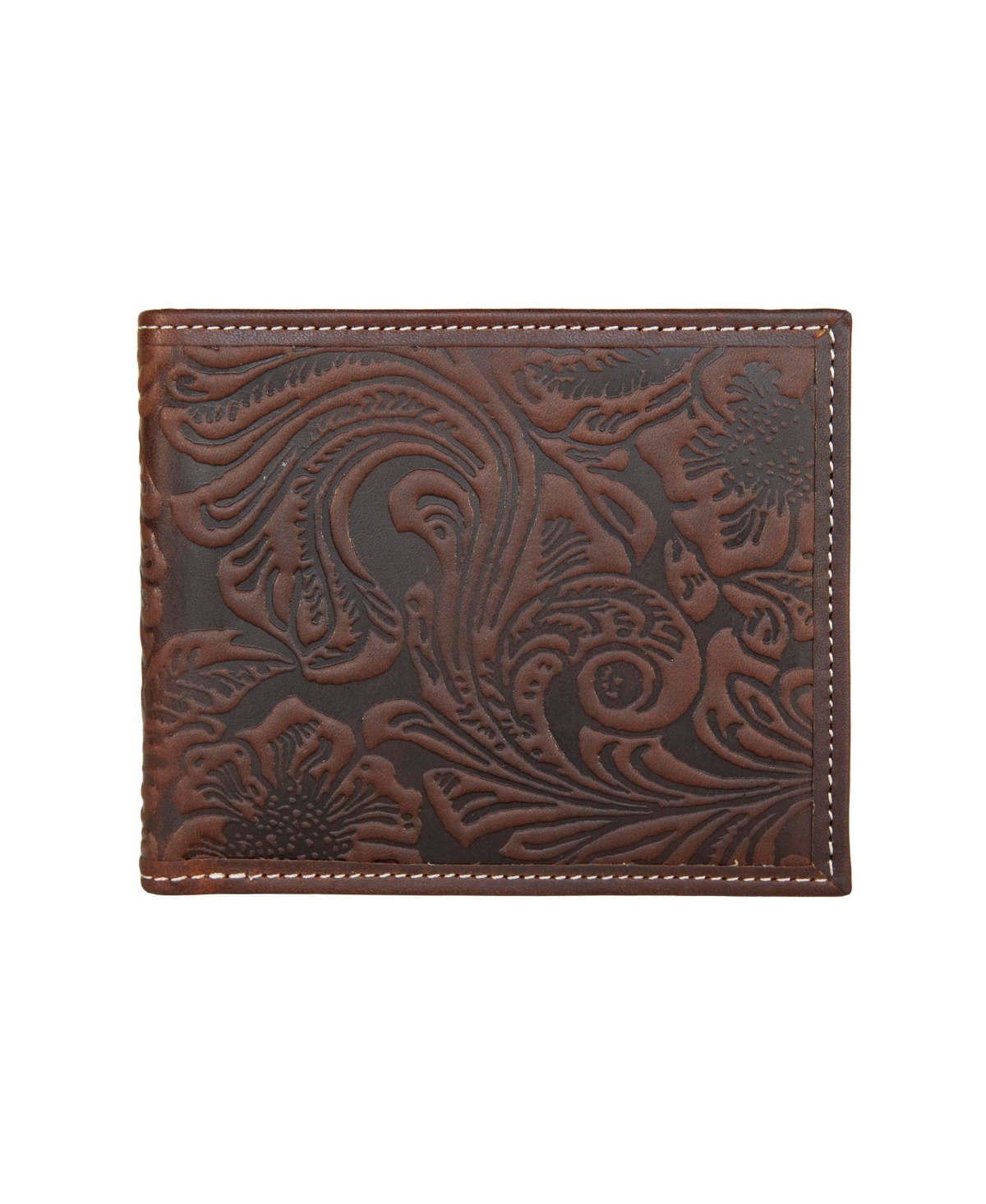 Men's Western Embossed Leather Bifold Wallet - Brown