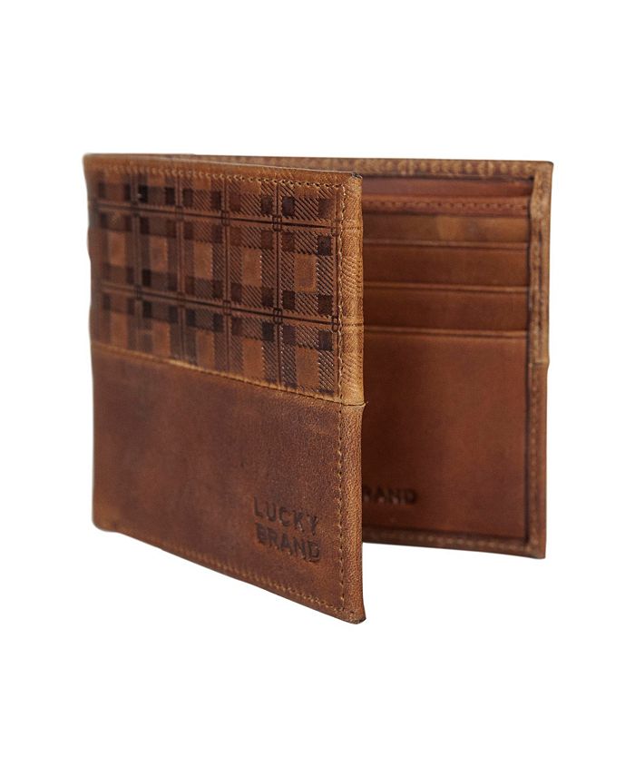 Lucky Brand Men's Plaid Embossed Leather Bifold Wallet - Macy's