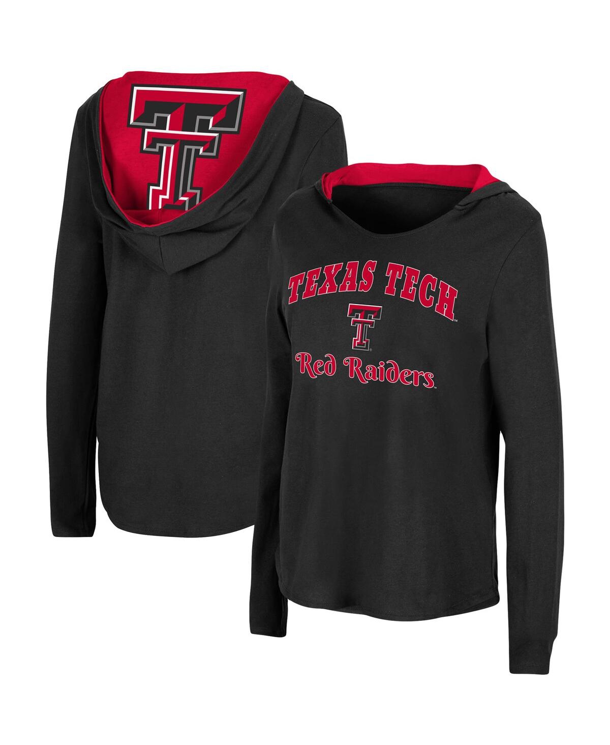 Colosseum Women's  Black Texas Tech Red Raiders Catalina Hoodie Long Sleeve T-shirt In Black