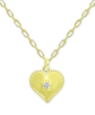 Giani Bernini - Cubic Zirconia Polished Heart Paperclip Link Pendant Necklace, 16" + 2" extender