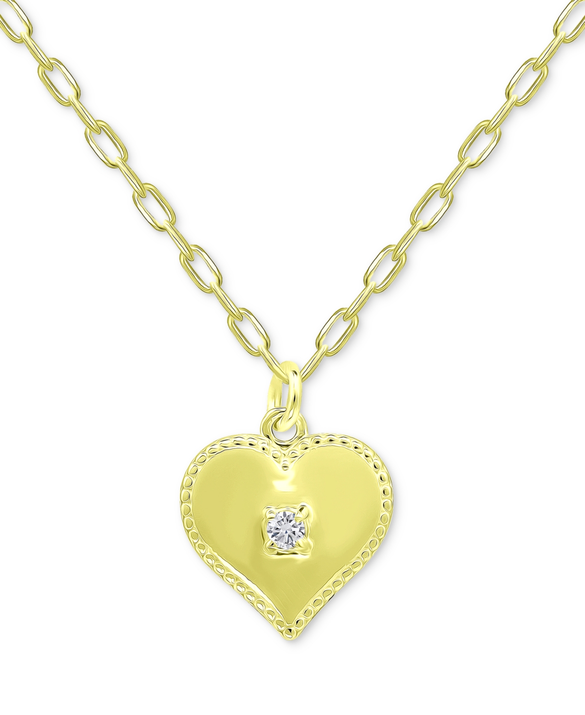 Giani Bernini Cubic Zirconia Polished Heart Paperclip Link Pendant Necklace, 16" + 2" Extender, Created For Macy's In Gold Over Silver