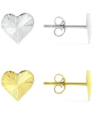 Giani Bernini - 2-Pc. Set Textured Heart Stud Earrings in Sterling Silver & 18k Gold-Plate