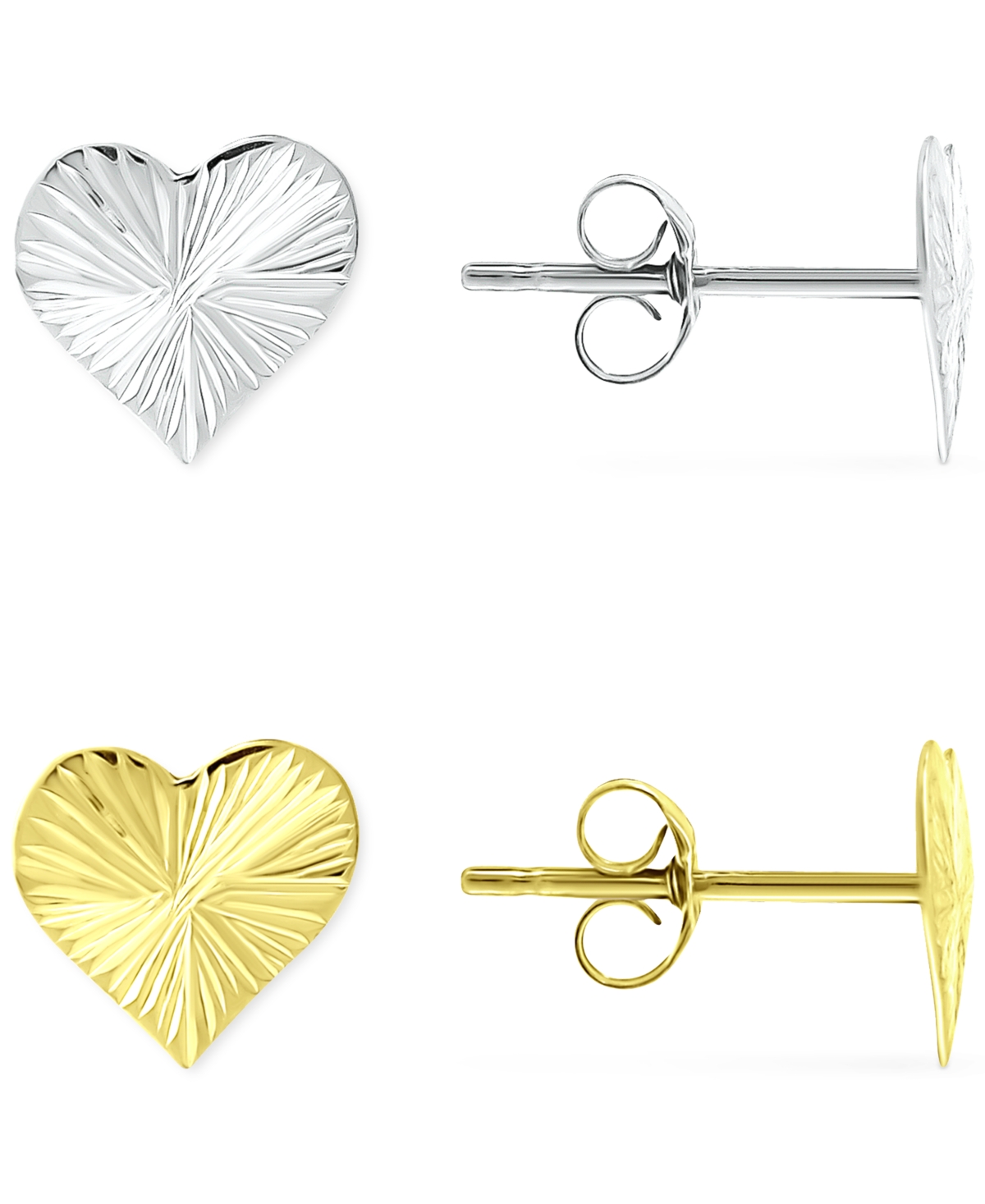 Giani Bernini 2-pc. Set Textured Heart Stud Earrings In Sterling Silver & 18k Gold-plate, Created For Macy's In Gold Over Silver