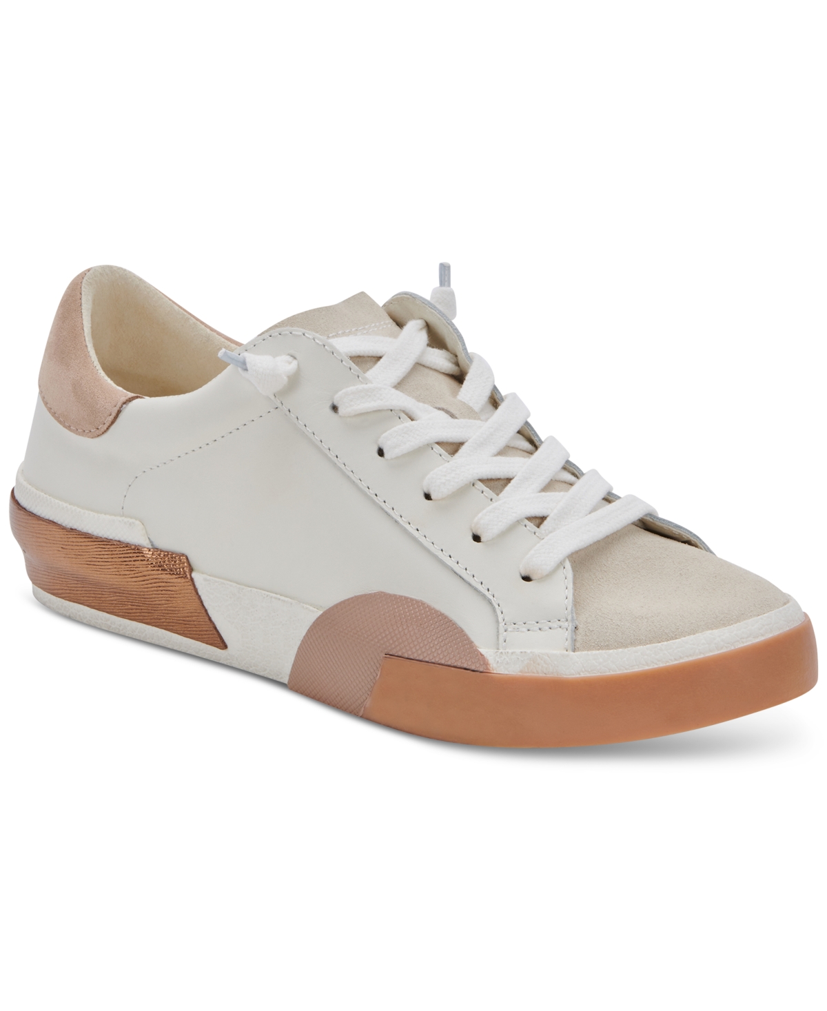 Shop Dolce Vita Women's Zina Lace Up Sneakers In White,gold