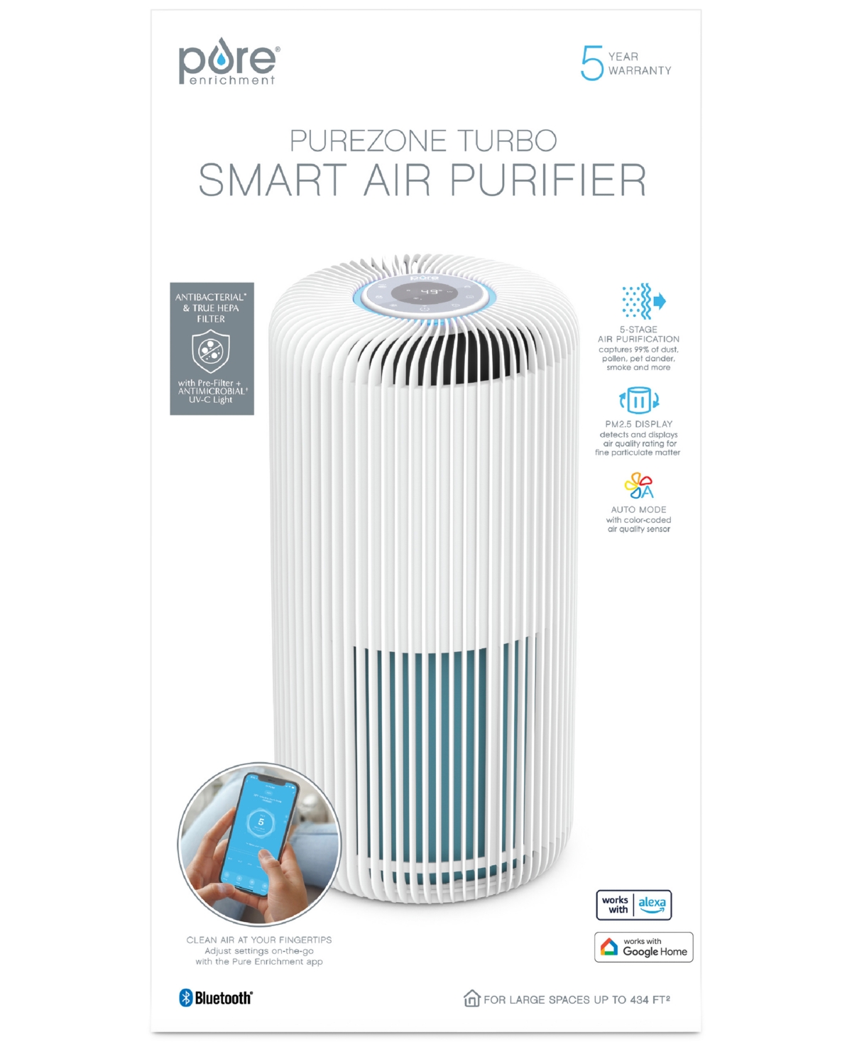 Pure Enrichment Smart 5-in-1 True Hepa Air Purifier In White