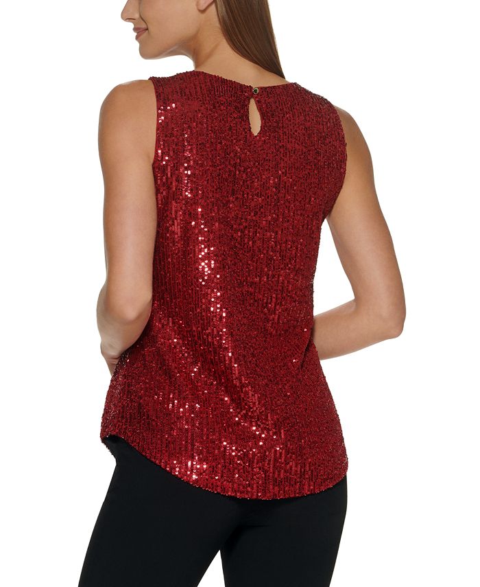 DKNY Women's Sequined Sleeveless Crewneck Blouse & Reviews - Tops ...