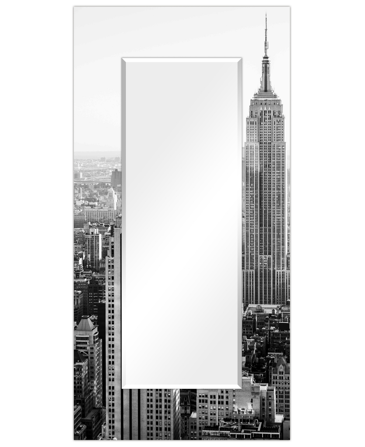 'My N.y.' Rectangular On Free Floating Printed Tempered Art Glass Beveled Mirror, 72" x 36" - Black