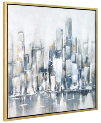 Winter Cityscape Textured Glitter Hand Painted Canvas Wall Art, 36" x 36"