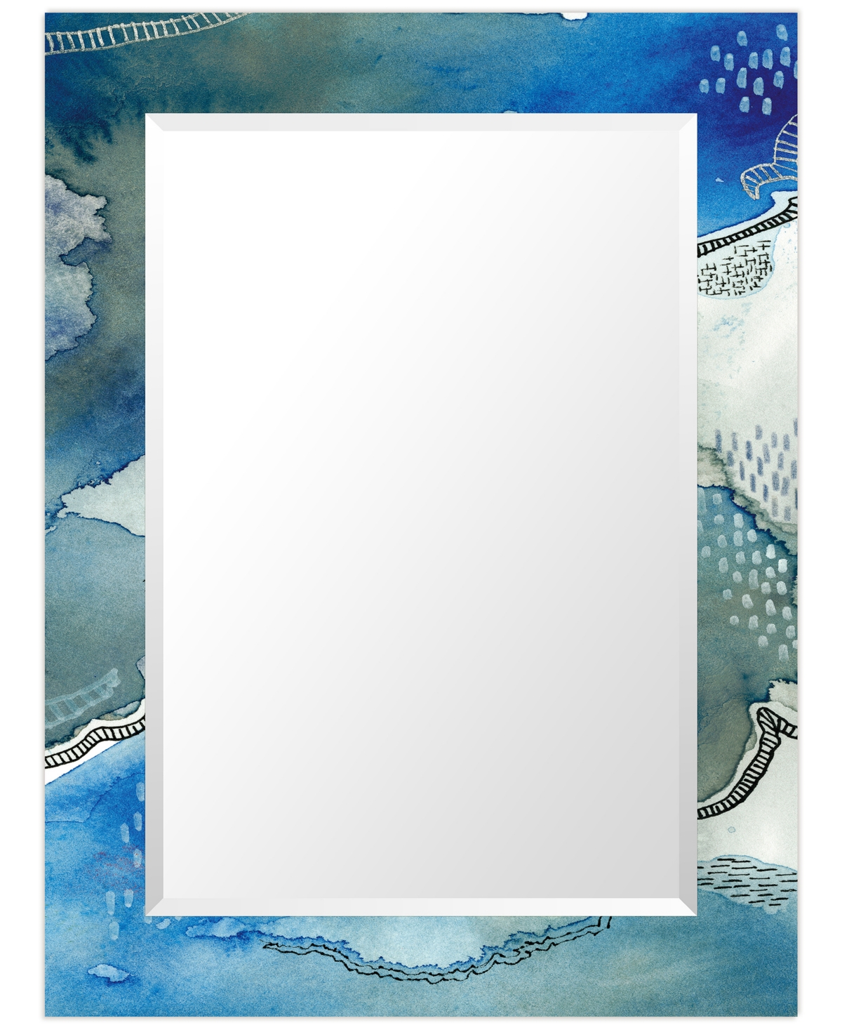 'Subtle Blues' Rectangular On Free Floating Printed Tempered Art Glass Beveled Mirror, 40" x 30" - Multicolor