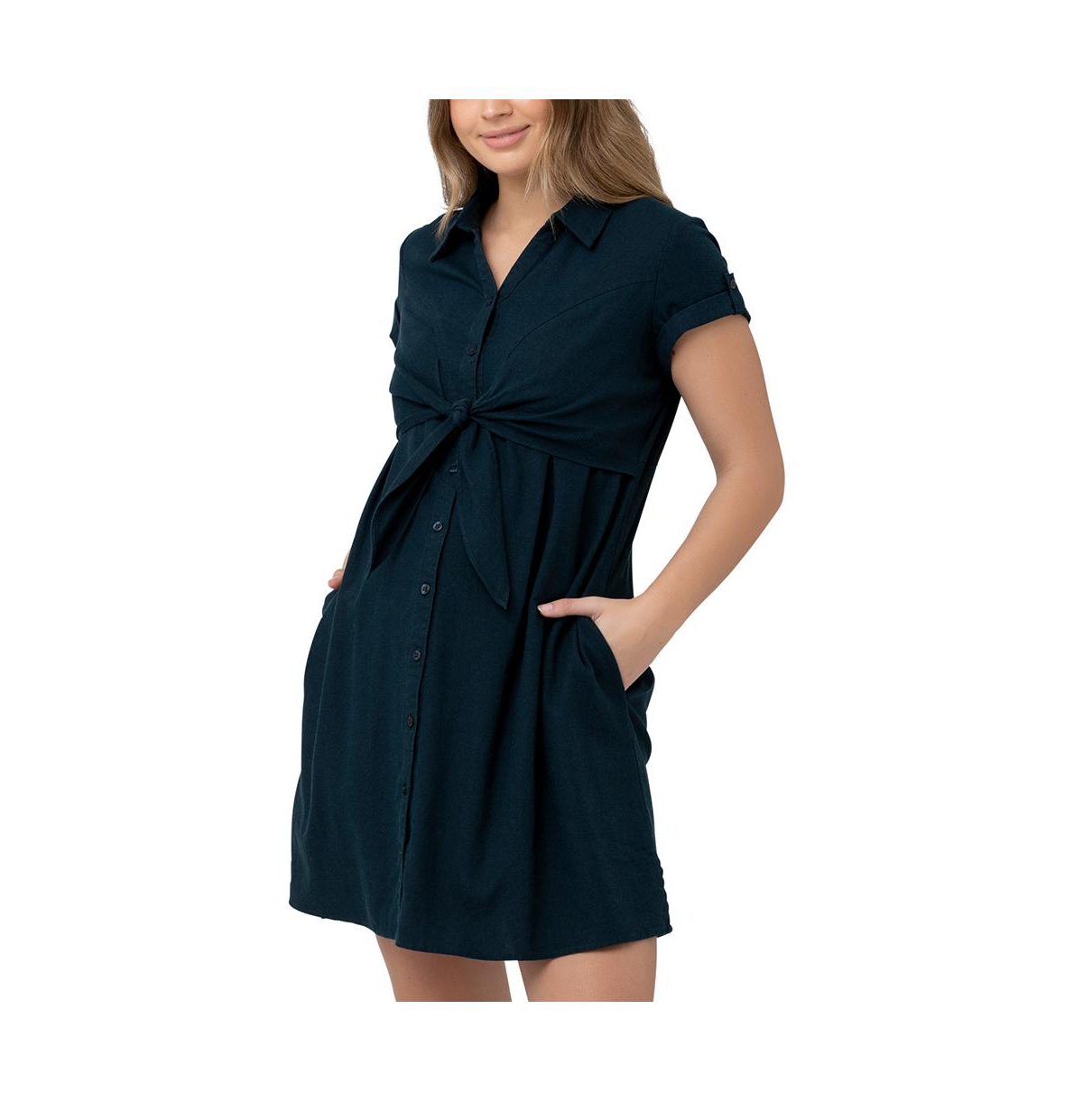 Maternity Colette Short Sleeve Tie Up Linen Dress - Biro