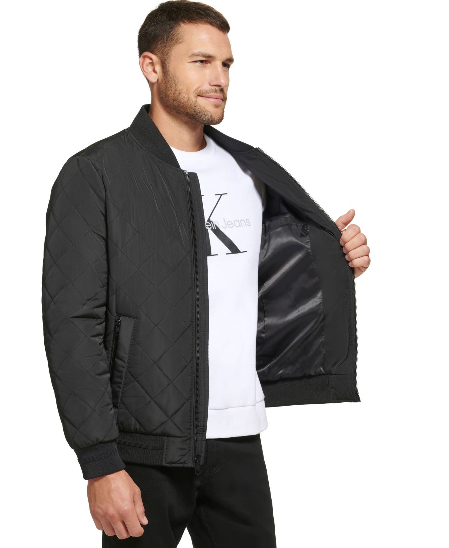 Мужская куртка Calvin Klein Quilted Baseball with Rib-Knit Trim, цвет: Чёрный — фото 3