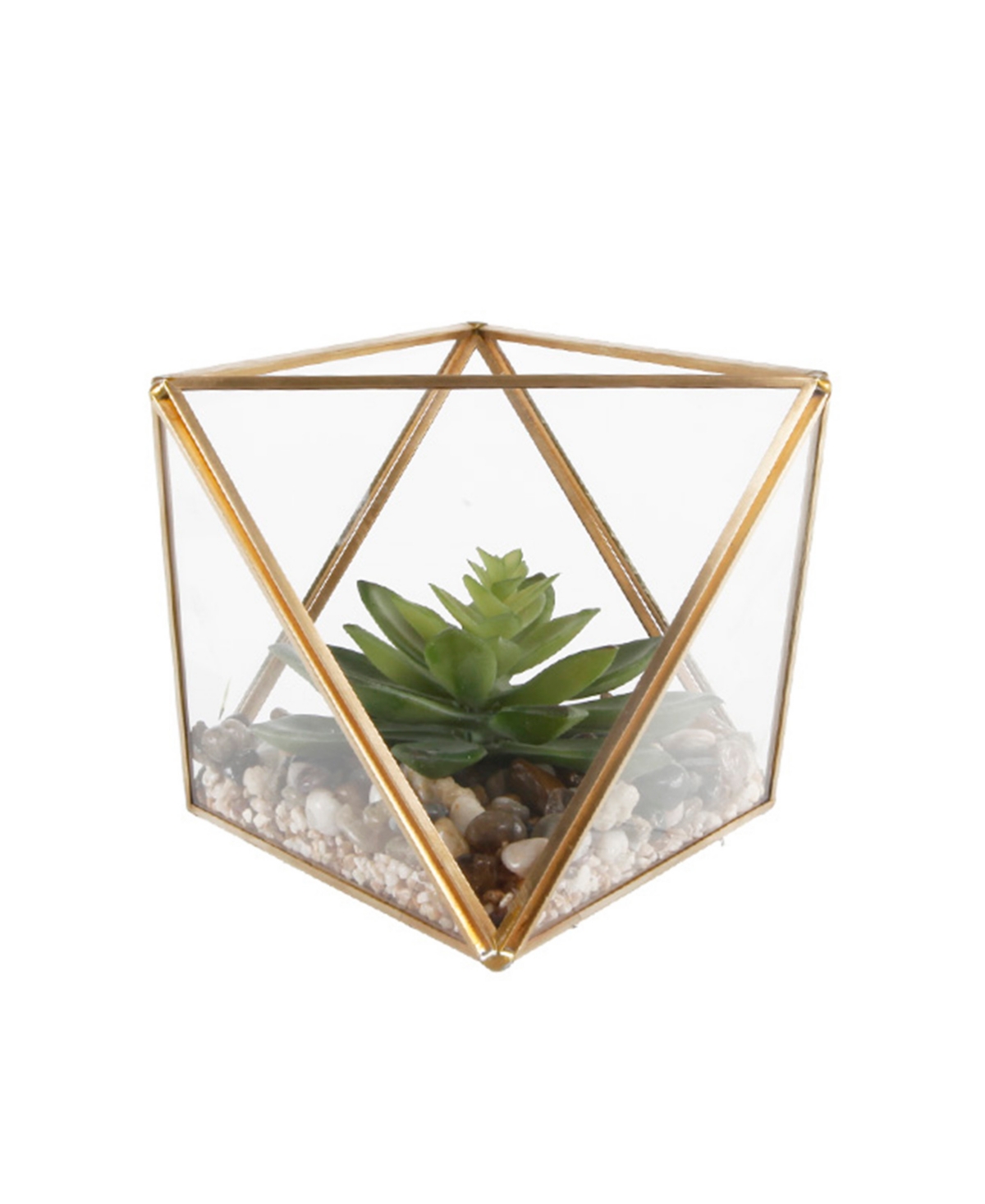 Glass Square Open Top Terrarium with Faux Succulents Garden, 7" - Glass, Gold-Tone