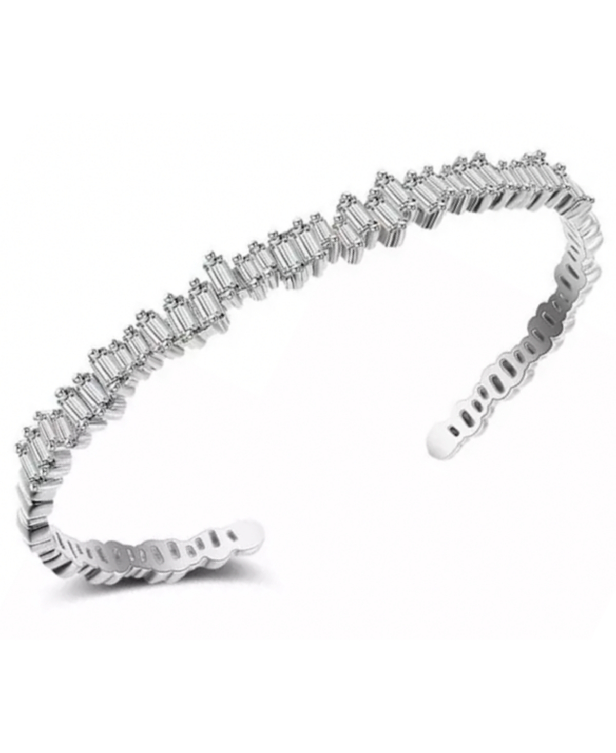 Women's Ice Baguette Cuff Bracelet - Silver Plated