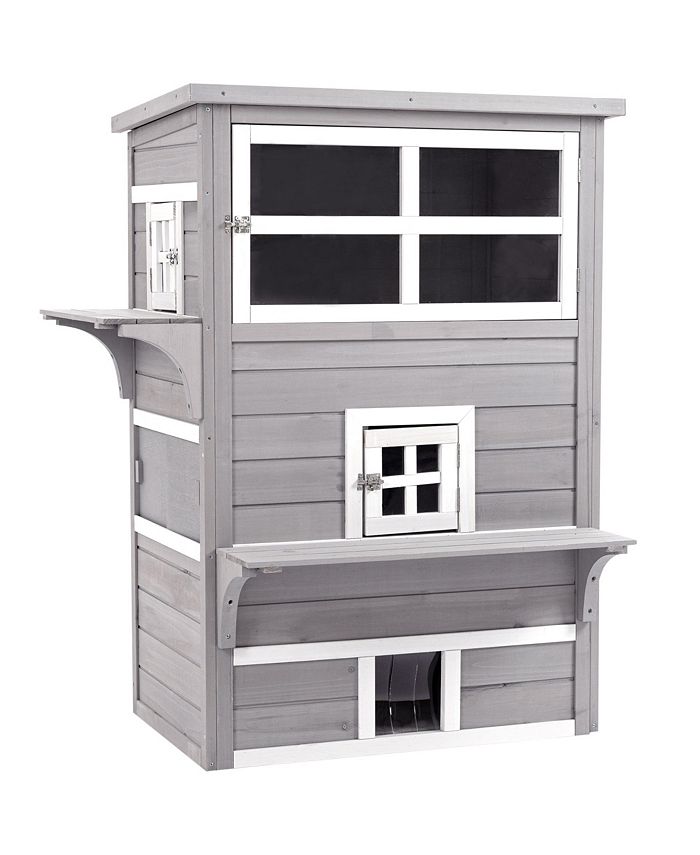 PawHut Cat House Outdoor 3Tier Kitty Shelter, Weather Resistant Escape Door Macy's