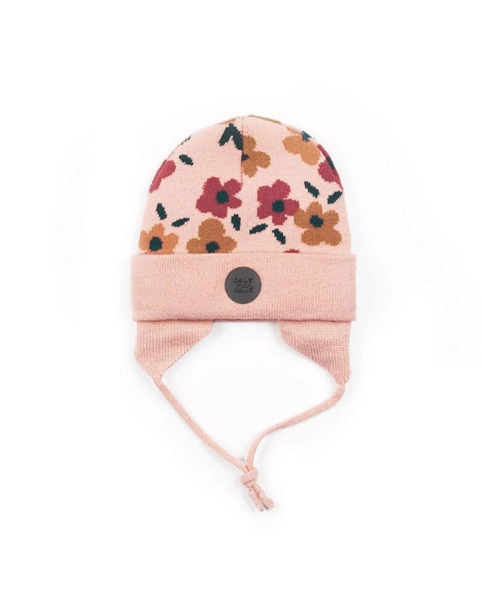 Deux par Deux Baby Girl Baby Earflap Winter Hat Pink With Flowers Infant Macy's