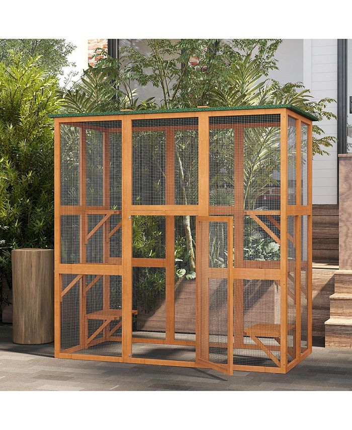 PawHut Large Catio Enclosure Shelter Cage 6 Cat Platforms Orange Macy's
