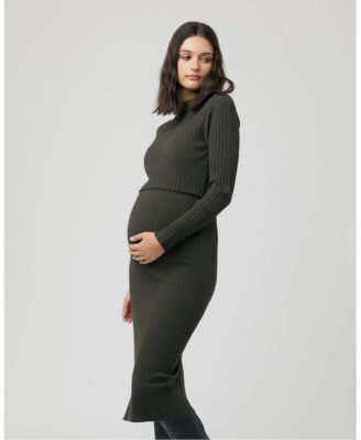 Maternity Nella Long Sleeve Rib Nursing Knit Dress Ivy