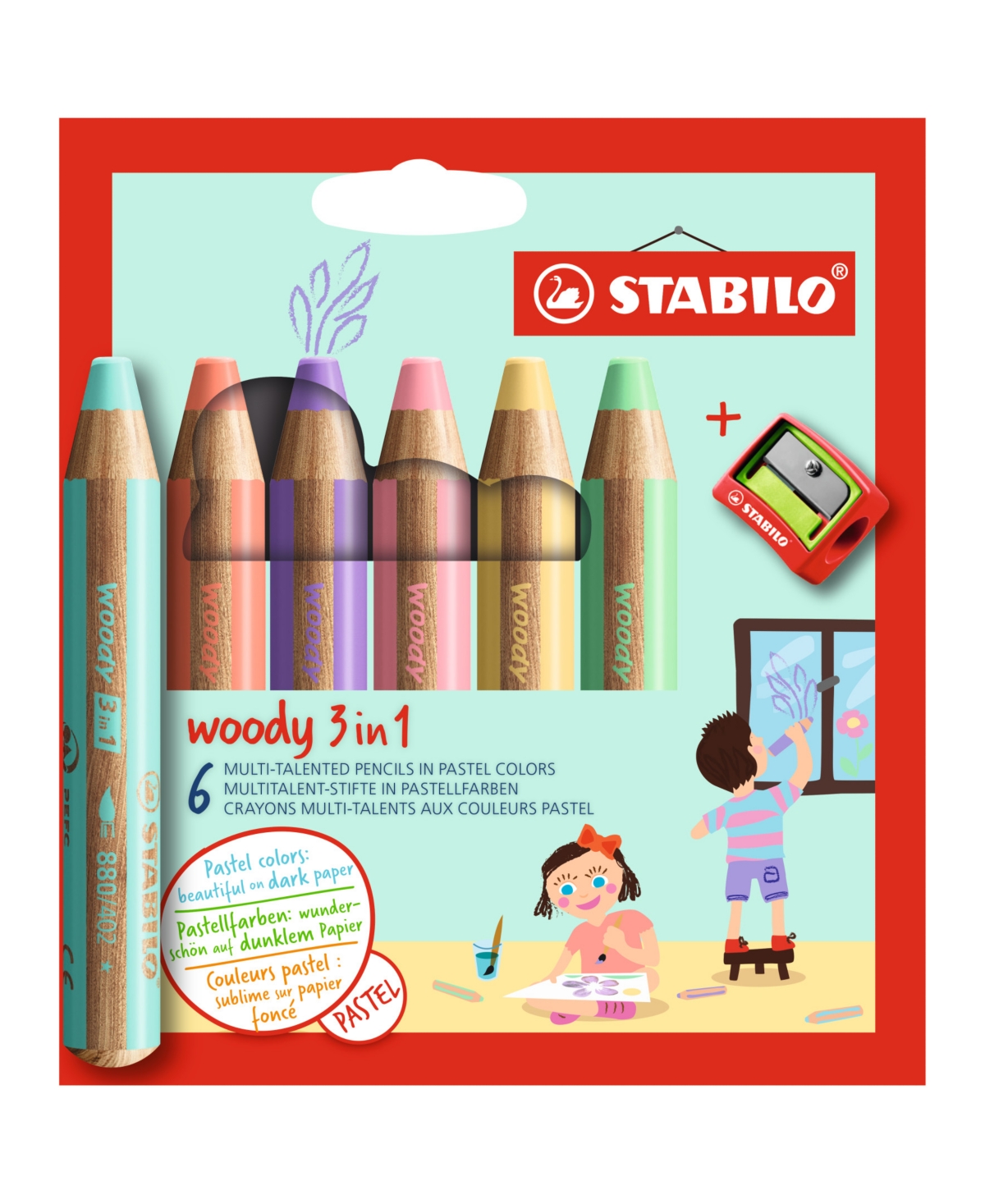 Woody 3 in 1 with Sharpener 7 Piece Color Pastel Set - Multi
